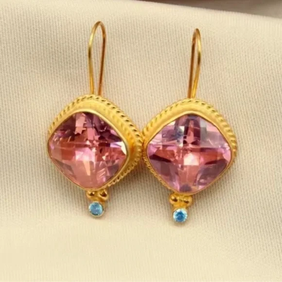 Vintage Gold Pink Earrings - Picture 7 of 7